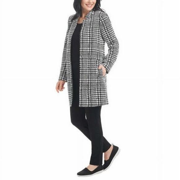 Carolina Belle Long Coat Plaid Houndstooth Classic Women's sz S White Black - Picture 2 of 12
